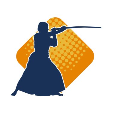 Geleneksel Japon kostümlü kadın samuray savaşçısının silueti.