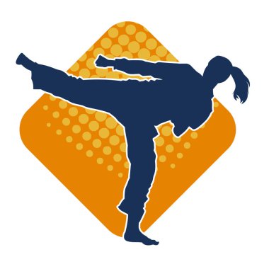 Dövüş sanatları tekmesi pozu veren bir kadının silueti. Dövüş sanatlarındaki bir kadının silueti tekme atma pozu veriyor..