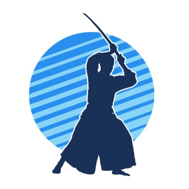 Geleneksel Japon kostümlü erkek samuray savaşçısının silueti.