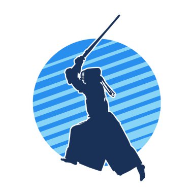 Maske takan ve bambu kılıç taşıyan bir Kendo dövüş sanatçısı silueti..
