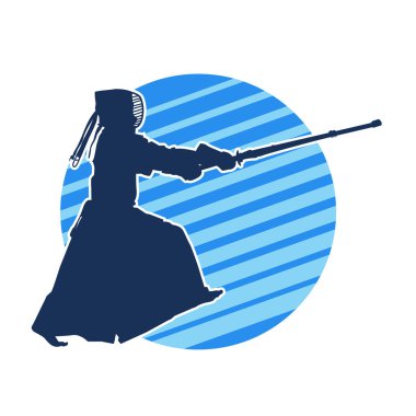 Maske takan ve bambu kılıç taşıyan bir Kendo dövüş sanatçısı silueti..