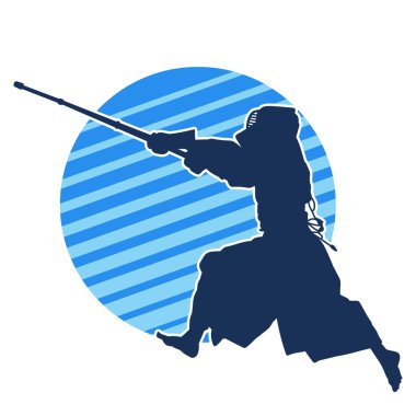 Maske takan ve bambu kılıç taşıyan bir Kendo dövüş sanatçısı silueti..