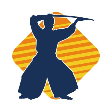 Geleneksel Japon kostümlü erkek samuray savaşçısının silueti.
