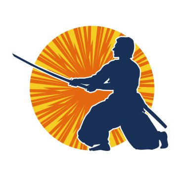 Geleneksel Japon kostümlü kadın samuray savaşçısının silueti.