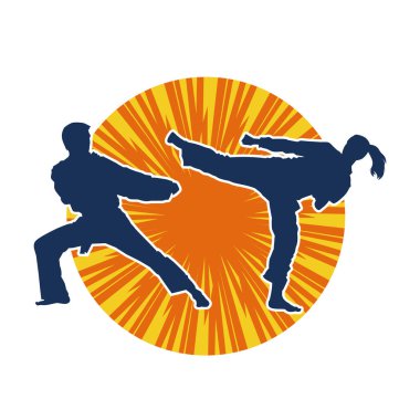 Düelloda erkek ve kadın dövüş sanatları ustasının silueti.