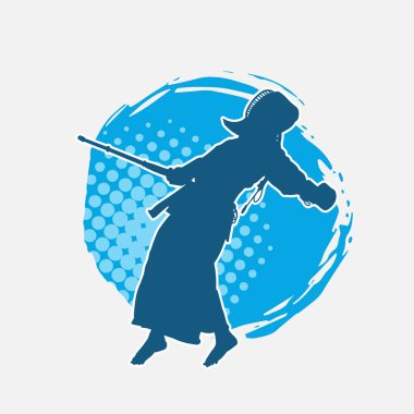 Maske takan ve bambu kılıç taşıyan bir Kendo dövüş sanatçısı silueti..