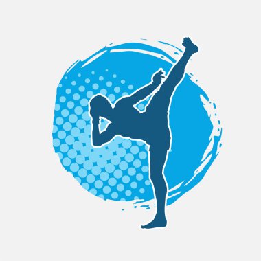 Hareketli erkek kickboksör atletinin silueti. Kickboks yapan bir adamın silueti..