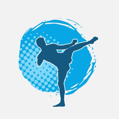 Hareketli erkek kickboksör atletinin silueti. Kickboks yapan bir adamın silueti..