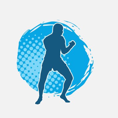 Hareketli erkek kickboksör atletinin silueti. Kickboks yapan bir adamın silueti..