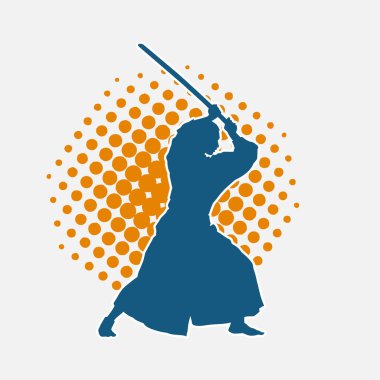 Geleneksel Japon kostümlü erkek samuray savaşçısının silueti.