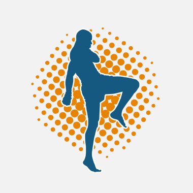 Hareketli erkek kickboksör atletinin silueti. Kickboks yapan bir adamın silueti..