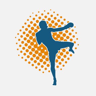 Hareketli erkek kickboksör atletinin silueti. Kickboks yapan bir adamın silueti..
