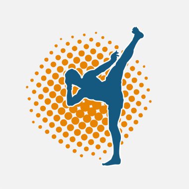 Hareketli erkek kickboksör atletinin silueti. Kickboks yapan bir adamın silueti..