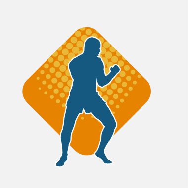 Hareketli erkek kickboksör atletinin silueti. Kickboks yapan bir adamın silueti..