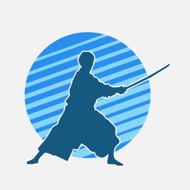 Geleneksel Japon kostümlü erkek samuray savaşçısının silueti.