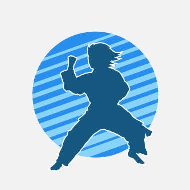 Dövüş sanatları tekmesi pozu veren bir kadının silueti. Dövüş sanatlarındaki bir kadının silueti tekme atma pozu veriyor..