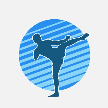 Hareketli erkek kickboksör atletinin silueti. Kickboks yapan bir adamın silueti..