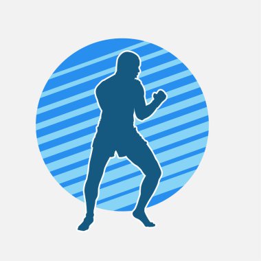 Hareketli erkek kickboksör atletinin silueti. Kickboks yapan bir adamın silueti..