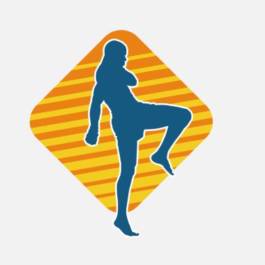 Hareketli erkek kickboksör atletinin silueti. Kickboks yapan bir adamın silueti..