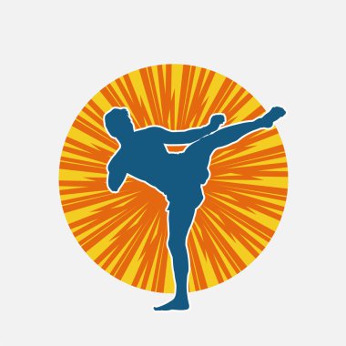 Hareketli erkek kickboksör atletinin silueti. Kickboks yapan bir adamın silueti..