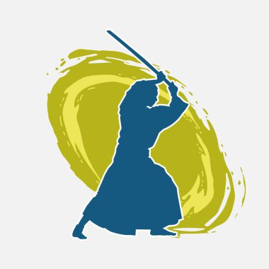 Geleneksel Japon kostümlü erkek samuray savaşçısının silueti.