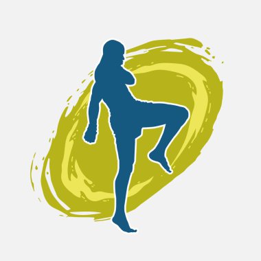 Hareketli erkek kickboksör atletinin silueti. Kickboks yapan bir adamın silueti..