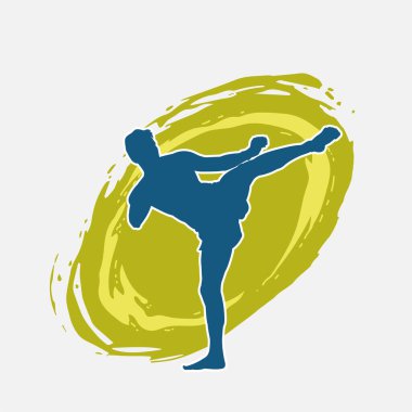 Hareketli erkek kickboksör atletinin silueti. Kickboks yapan bir adamın silueti..