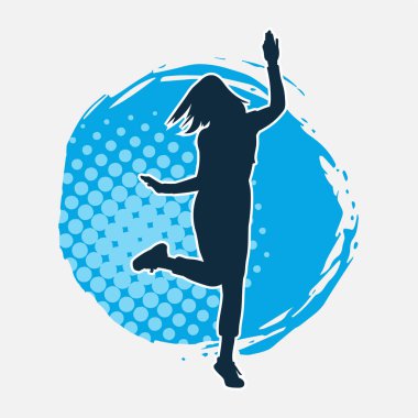 Hareketli bir kadın dansçının silueti. Dans eden zayıf bir kadının silueti..