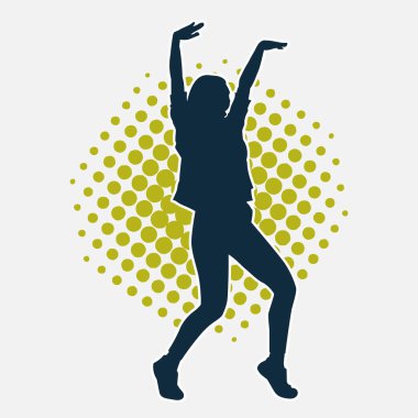 Hareketli bir kadın dansçının silueti. Dans eden zayıf bir kadının silueti..