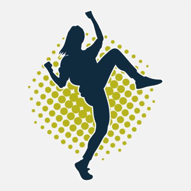 Hareketli bir kadın dansçının silueti. Dans eden zayıf bir kadının silueti..