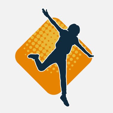 Hareketli bir kadın dansçının silueti. Dans eden zayıf bir kadının silueti..