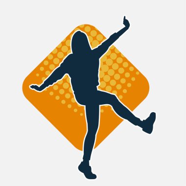 Hareketli bir kadın dansçının silueti. Dans eden zayıf bir kadının silueti..