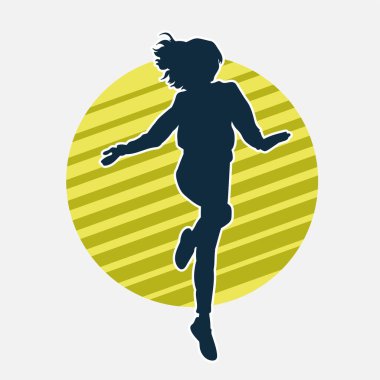 Hareketli bir kadın dansçının silueti. Dans eden zayıf bir kadının silueti..