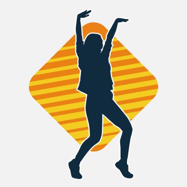 Hareketli bir kadın dansçının silueti. Dans eden zayıf bir kadının silueti..