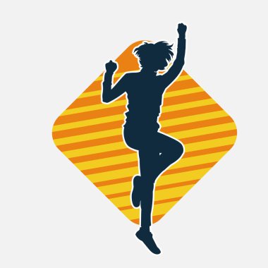 Hareketli bir kadın dansçının silueti. Dans eden zayıf bir kadının silueti..