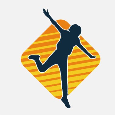 Hareketli bir kadın dansçının silueti. Dans eden zayıf bir kadının silueti..