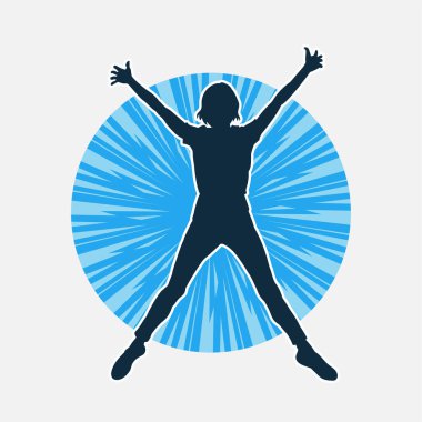 Hareketli bir kadın dansçının silueti. Dans eden zayıf bir kadının silueti..