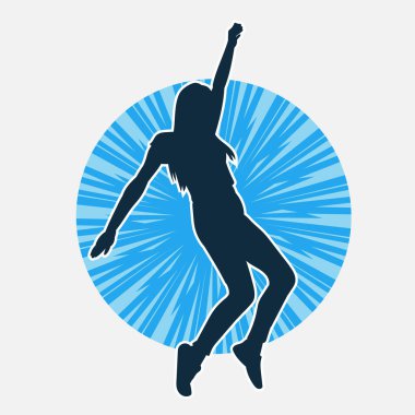 Hareketli bir kadın dansçının silueti. Dans eden zayıf bir kadının silueti..