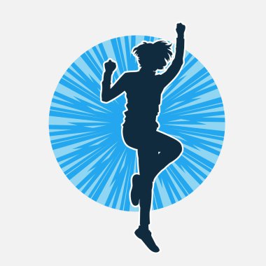 Hareketli bir kadın dansçının silueti. Dans eden zayıf bir kadının silueti..