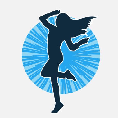 Hareketli bir kadın dansçının silueti. Dans eden zayıf bir kadının silueti..