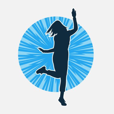 Hareketli bir kadın dansçının silueti. Dans eden zayıf bir kadının silueti..