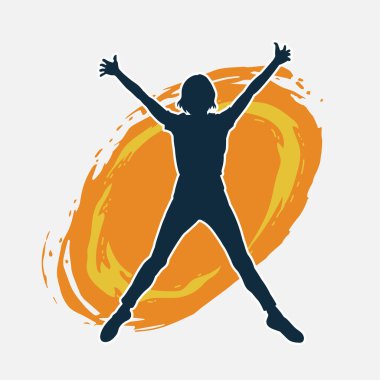 Hareketli bir kadın dansçının silueti. Dans eden zayıf bir kadının silueti..