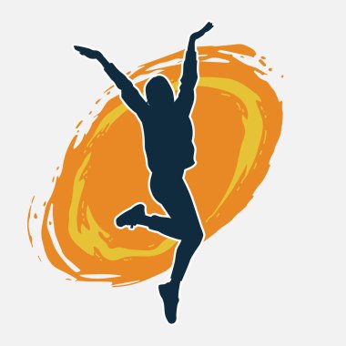 Hareketli bir kadın dansçının silueti. Dans eden zayıf bir kadının silueti..