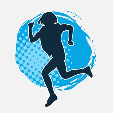 Koşan bir kadının silueti. Dişi bir koşunun silueti.