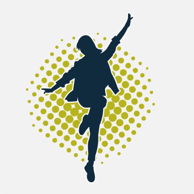 Hareketli bir kadın dansçının silueti. Dans eden zayıf bir kadının silueti..