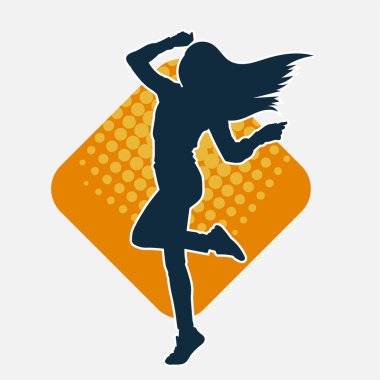 Hareketli bir kadın dansçının silueti. Dans eden zayıf bir kadının silueti..