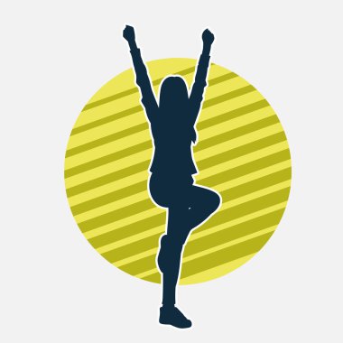 Hareketli bir kadın dansçının silueti. Dans eden zayıf bir kadının silueti..