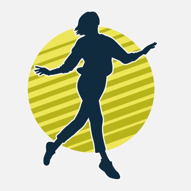 Hareketli bir kadın dansçının silueti. Dans eden zayıf bir kadının silueti..