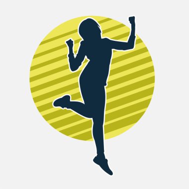 Hareketli bir kadın dansçının silueti. Dans eden zayıf bir kadının silueti..