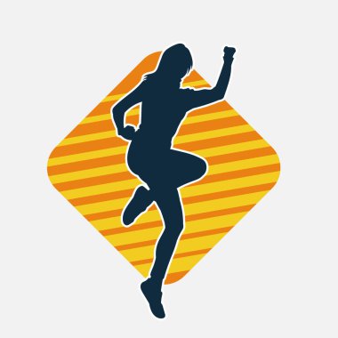 Hareketli bir kadın dansçının silueti. Dans eden zayıf bir kadının silueti..